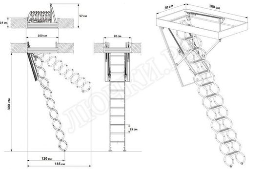 Чердачная лестница Oman Nozycowe Lux 700*1000*3000 Чердачная лестница Oman Nozycowe Lux 700*1000*3000