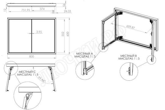 Люк под плитку Секрет 3.0, 2 створки 1050*800 Люк под плитку Секрет 3.0, 2 створки 1050*800